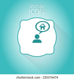 A person with a cloud. Icon home. Human thought bubble above his head. Flat design style. Made in vector illustration