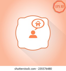 A person with a cloud. Icon home. Human thought bubble above his head. Flat design style. Made in vector illustration