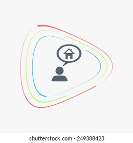 A person with a cloud. Icon home. Human thought bubble above his head. Flat design style. Made in vector illustration