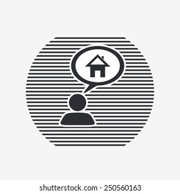 A person with a cloud. Icon home. Human thought bubble above his head. Flat design style. Made in vector illustration