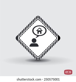 A person with a cloud. Icon home. Human thought bubble above his head. Flat design style. Made in vector illustration