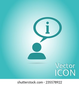 A person with a cloud. Information sign. The exclamation point. Human thought bubble above his head. Flat design style. Made in vector illustration