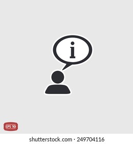 A person with a cloud. Information sign. Human thought bubble above his head. Flat design style. Made in vector illustration