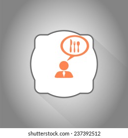 A person with a cloud. Knife and fork icon. Human thought bubble above his head. Made in vector illustration