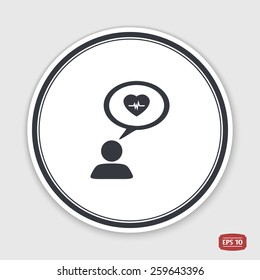 A person with a cloud. Medical sign. Human thought bubble above his head. Flat design style. Made in vector illustration. Emblem or label with shadow.