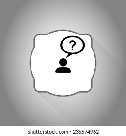 A person with a cloud. Question mark. Human thought bubble above his head. Flat design style. Made in vector illustration