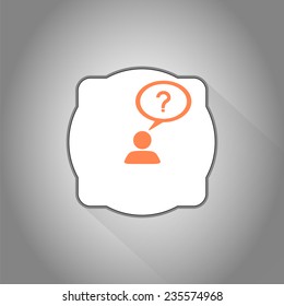 A person with a cloud. Question mark. Human thought bubble above his head. Flat design style. Made in vector illustration