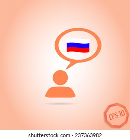 A person with a cloud. Russian flag. Human thought bubble above his head. Flat design style. Made in vector illustration