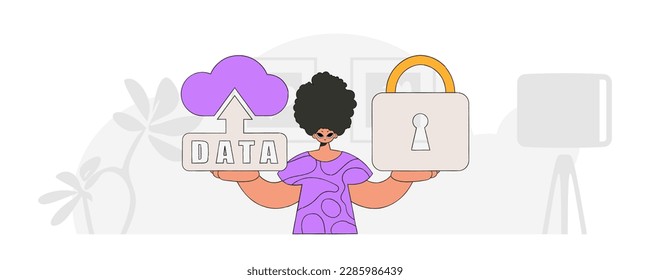 Persona con almacenamiento en la nube y candado, estilo de carácter vector moderno.