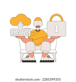 Person with cloud storage and padlock symbolizing data safety.