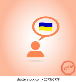 A person with a cloud. Ukraine Flag. Human thought bubble above his head. Flat design style. Made in vector illustration