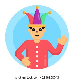 A person with clown cap, flat round vector 

