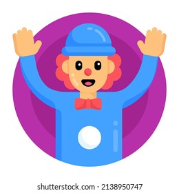 A person with clown cap, flat round vector 

