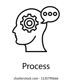 
A person with cog inside his head and a message bubble symbolising thinking process
