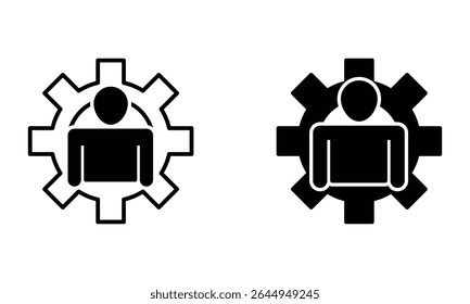 person with cogwheel, illustration of engineer and industrial professional icon vector