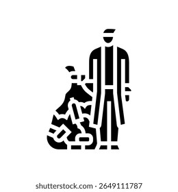 person collecting recyclable materials glyph icon vector. person collecting recyclable materials sign. isolated symbol illustration