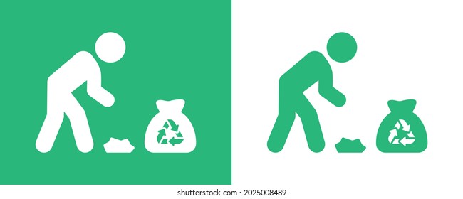 Person Collecting Trash Icon. Man Pick Up Garbage Icon.