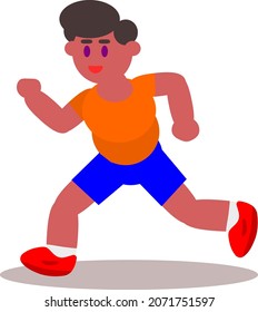 Person of color running. Flat vector cartoon character isolated on white background. Smiling while exercing having a fun run.