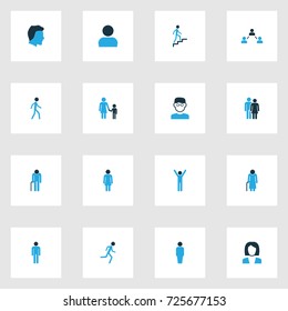 Person Colorful Icons Set. Collection Of Head, Oldster, Stairs And Other Elements. Also Includes Symbols Such As Worker, Happiness, Customer.