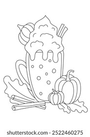 Uma Pessoa Colorindo Uma Ilustração De Milkshake De Abóbora Com Tema De Halloween Em Uma Página De Coloração