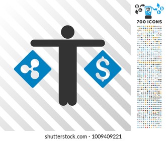 Person Compare Ripple Dollar icon with 700 bonus bitcoin mining and blockchain pictograms. Vector illustration style is flat iconic symbols designed for bitcoin websites.