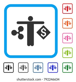 Person Compare Ripple Dollar icon. Flat gray iconic symbol in a blue rounded rectangular frame. Black, grey, green, blue, red, pink color additional versions of person compare ripple dollar vector.