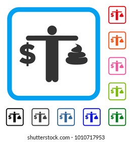 Person Compare Shit Dollar icon. Flat grey iconic symbol in a blue rounded frame. Black, gray, green, blue, red, orange color additional versions of person compare shit dollar vector.