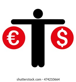 Person Compares Currency icon. Vector style is bicolor flat iconic symbol, intensive red and black colors, white background.