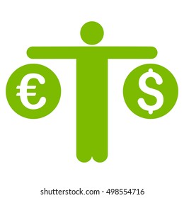 Person Compares Currency icon. Vector style is flat iconic symbol, eco green color, white background.