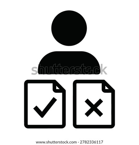 A person compares two documents, one with a checkmark and the other with a cross, symbolizing decisions or evaluations