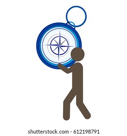person with compass in his hands and shoulder, vector illustration design