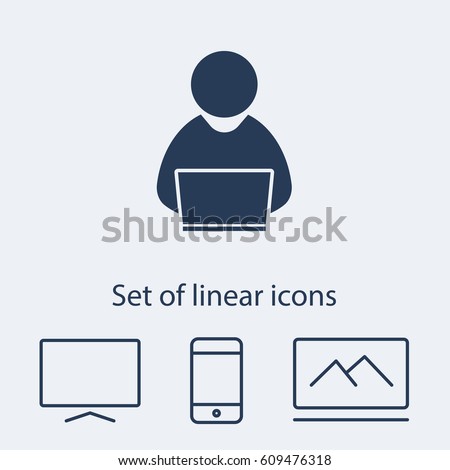 person with computer, person with laptop  icon. One of set web i