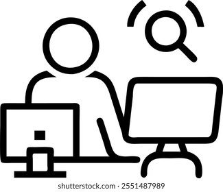 Person with Computer and Office Supplies for IT Service concept as A person using a computer with office supplies around set against a blank background providing space for text or