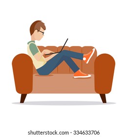 person at the computer on a white background a vector illustration