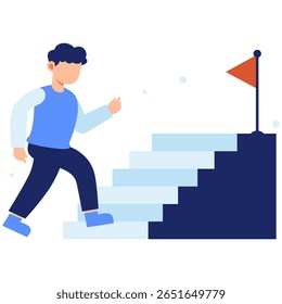 A person confidently climbs upward steps, symbolizing progress and determination in the pursuit of success and personal achievement goals