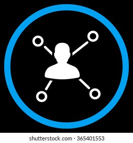 Person Connections vector icon. Style is bicolor flat circled symbol, blue and white colors, rounded angles, black background.