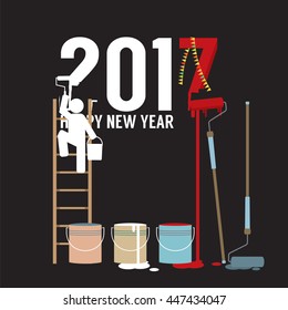 Person Constructing New Year 2017 Vector Illustration