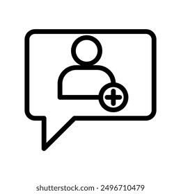 Icono de conversación de la persona marca lineal del logotipo en blanco y negro