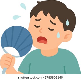 Person cooling down with a hand fan in hot weather