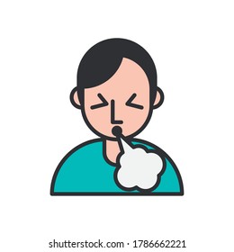 person coughing sick line and fill style icon vector illustration design