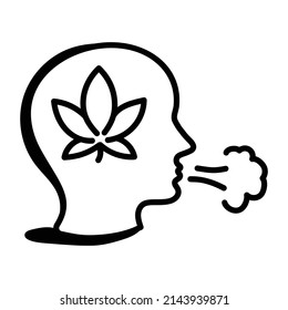 Person Coughing Via Weed, Weed Cough Hand Drawn Icon 

