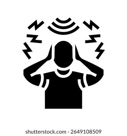 pessoa cobrindo orelhas devido ao ruído alto ícone de glifo vetor. pessoa cobrindo orelhas devido ao sinal de ruído alto. ilustração de símbolo isolado