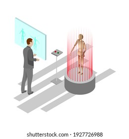 una persona crea una proyección de una persona en forma de maniquí