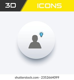 Person with creative ideas icon in blue grey background, 3D info graphics icon, editable source file