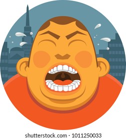 A person cries out during a visit to a city.