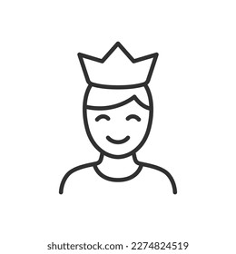 persona con la corona, icono lineal. Línea con trazo editable