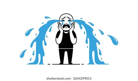Pessoa Chorando Fortemente Emoções Expressas com Lágrimas Aquosas de Tristeza e Angústia