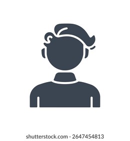 A person with curly hair and a shirt icon