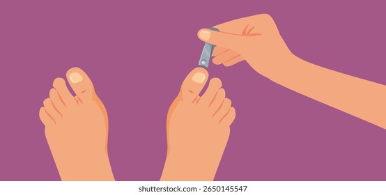 
Person Cuts Their Toenails With Nail Clippers Vector Illustration. Person taking care of the toenails to keep them short and clean
