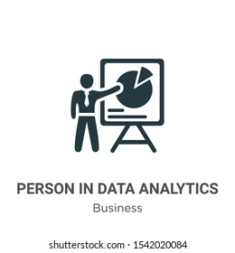 Person in data analytics presentation with a graphic on a screen vector icon on white background. Flat vector person in data analytics presentation with a graphic on a screen icon symbol sign from 